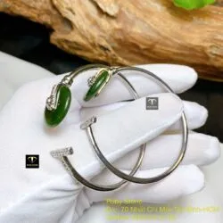 Kiềng tay đồng điếu ngọc bích Canada, ĐK 17mm, bạc 925 - Ảnh 5