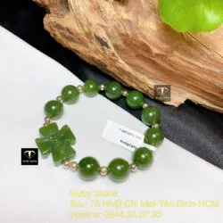 Vòng Mân Côi ngọc bích Canada xanh lá, bi bạc - Hình ảnh 5