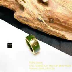 Nhẫn vuông chữ Phúc ngọc bích, vàng 18k - Hình ảnh 4