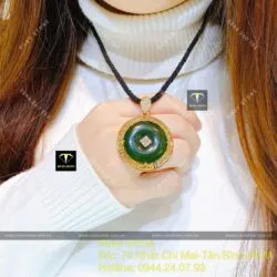 Mặt dây chuyền đồng điếu Ngọc bích, vàng 18k