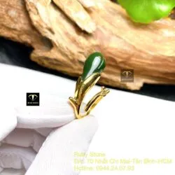 Nhẫn hoa mộc lan Ngọc bích xanh đậm, vàng 18k