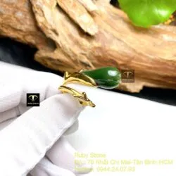 Nhẫn hoa mộc lan Ngọc bích xanh đậm, vàng 18k