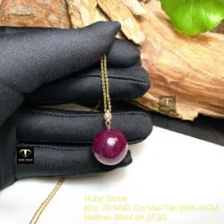 Mặt dây chuyền trái châu Ruby Nam Phi 17mm, móc bạc xi vàng hồng - Ảnh 7
