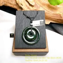 Mặt dây Đồng điếu kép ngọc Cẩm thạch sơn thuỷ