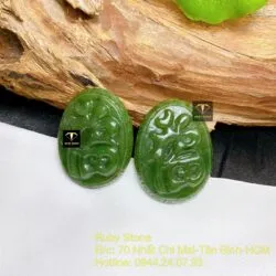 Mặt dây chuyền chữ Phúc ngọc bích viền hoa văn, KT 38mm