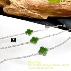 Lắc tay Cỏ bốn cánh Ngọc bích xanh lá, bạc 925 - Ảnh 4