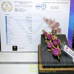 Cài áo hoa mai Ruby Nam Phi, vàng 18k - Ảnh 4