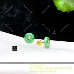 Khuyên tai đồng điếu ngọc Cẩm thạch xanh lý táo, vàng 18k - Ảnh 6