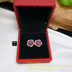 Khuyên tai hoa mai Ruby Nam Phi, vàng 18k - Hình ảnh 3