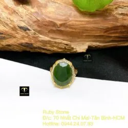Nhẫn Oval ngọc bích mài giác, vàng 18k - Ảnh 5