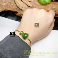 Lắc tay túi tiền Ngọc bích, vàng 18k - Hình ảnh 2