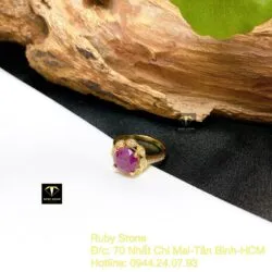 Nhẫn Ruby Nam Phi đỏ mài giác tròn, vàng 18k - Hình ảnh 7