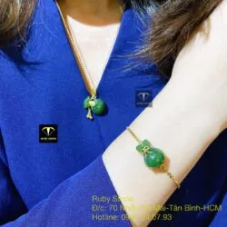 Lắc tay túi tiền Ngọc bích, vàng 18k