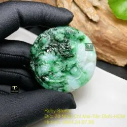 Cặp ngọc bội cá chép hoá rồng ngọc Cẩm Thạch sơn thuỷ, kích thước 51mm - Ảnh 2