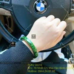 Vòng tay ngọc Cẩm thạch sơn thuỷ xanh lý, bản vuông - Ảnh 7