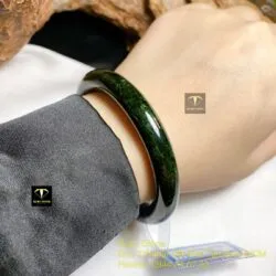Vòng tay ngọc Cẩm thạch sơn thuỷ xanh đen, bản tròn - Ảnh 6