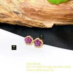 Khuyên tai hoa mai Ruby Nam Phi, vàng 18k