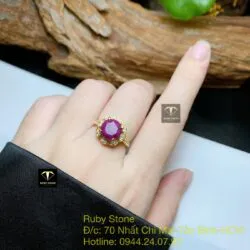 Nhẫn Ruby Nam Phi đỏ mài giác tròn, vàng 18k - Hình ảnh 4