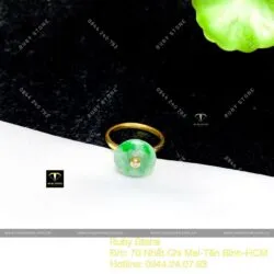 Nhẫn đồng điếu ngọc Cẩm thạch xanh lý táo, vàng 18k - Ảnh 5