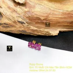 Khuyên tai cỏ bốn cánh Ruby Nam Phi, vàng 18k - Ảnh 5