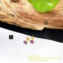 Khuyên tai Ruby Nam Phi mài giác 7 ly, vàng 18k - Ảnh 4