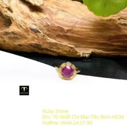 Nhẫn Ruby Nam Phi đỏ mài giác tròn, vàng 18k - Hình ảnh 6