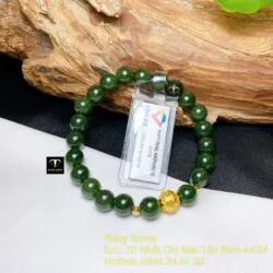 Vòng chuỗi Ngọc bích xanh đậm, mix charm vàng 24k - Ảnh 2