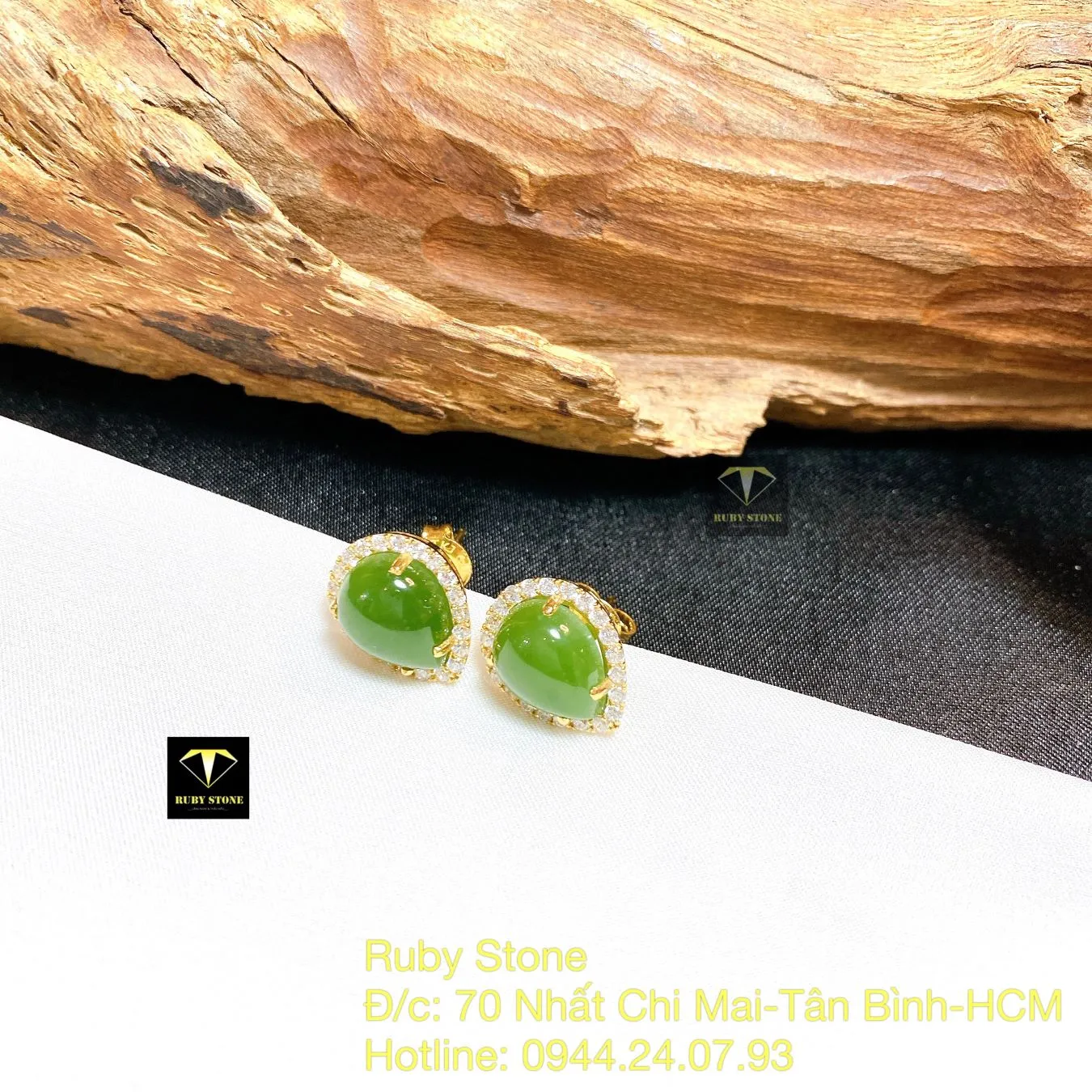 Khuyên tai Giọt nước ngọc bích, vàng 18k Khuyên tai Giọt nước ngọc bích, vàng 18k - Ảnh 3