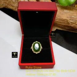 Nhẫn Oval ngọc bích mài giác, vàng 18k - Ảnh 6