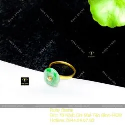 Nhẫn đồng điếu ngọc Cẩm thạch xanh lý táo, vàng 18k - Ảnh 4