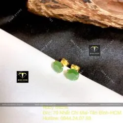 Khuyên tai ngọc bích Canada mài giác 6 ly, vàng 18k - Ảnh 4