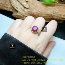 Nhẫn Ruby Nam Phi đỏ mài giác tròn, vàng 18k - Hình ảnh 3