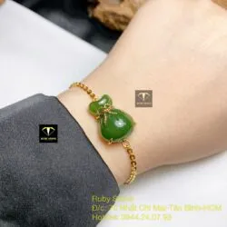 Lắc tay túi tiền Ngọc bích, vàng 18k - Hình ảnh 3
