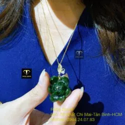 Mặt dây chuyền Hoa sen ngọc bích, vàng 18k - Hình ảnh 7