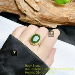 Nhẫn Oval ngọc bích mài giác, vàng 18k - Ảnh 2