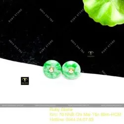 Khuyên tai đồng điếu ngọc Cẩm thạch xanh lý táo, vàng 18k - Ảnh 5