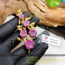 Cài áo hoa mai Ruby Nam Phi, vàng 18k