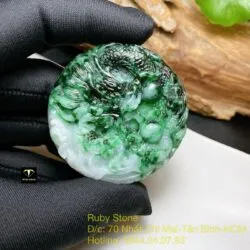 Ngọc bội rồng ngọc Cẩm Thạch sơn thuỷ xanh lý táo, kích thước 52mm - Hình ảnh 2