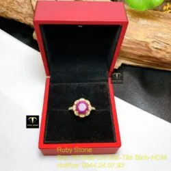 Nhẫn Ruby Nam Phi đỏ mài giác tròn, vàng 18k - Hình ảnh 5