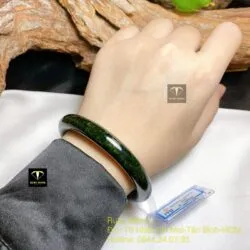 Vòng tay ngọc Cẩm thạch sơn thuỷ xanh đen, bản tròn
