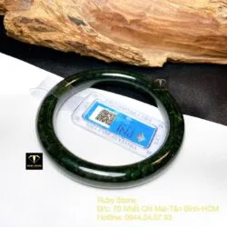 Vòng tay ngọc Cẩm thạch sơn thuỷ xanh đen, bản tròn - Ảnh 4