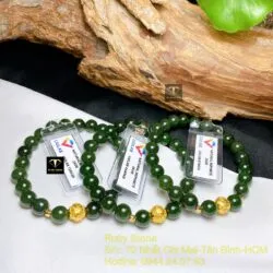 Vòng chuỗi Ngọc bích xanh đậm, mix charm vàng 24k - Ảnh 5