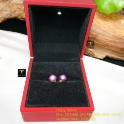 Khuyên tai Ruby Nam Phi mài giác 7 ly, vàng 18k - Ảnh 6