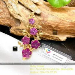 Cài áo hoa mai Ruby Nam Phi, vàng 18k - Ảnh 2