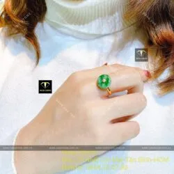 Nhẫn đồng điếu ngọc Cẩm thạch xanh lý táo, vàng 18k - Ảnh 3