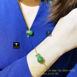 Lắc tay túi tiền Ngọc bích, vàng 18k - Hình ảnh 5