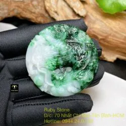 Cặp ngọc bội cá chép hoá rồng ngọc Cẩm Thạch sơn thuỷ, kích thước 51mm - Ảnh 4