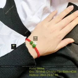 Vòng tết tay Ngọc Bích mix charm bạc khoá trường mệnh