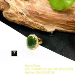 Nhẫn Oval ngọc bích mài giác, vàng 18k - Ảnh 4