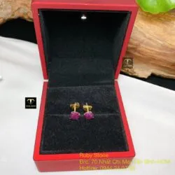 Khuyên tai Ruby Nam Phi mài giác 7 ly, vàng 18k - Ảnh 8